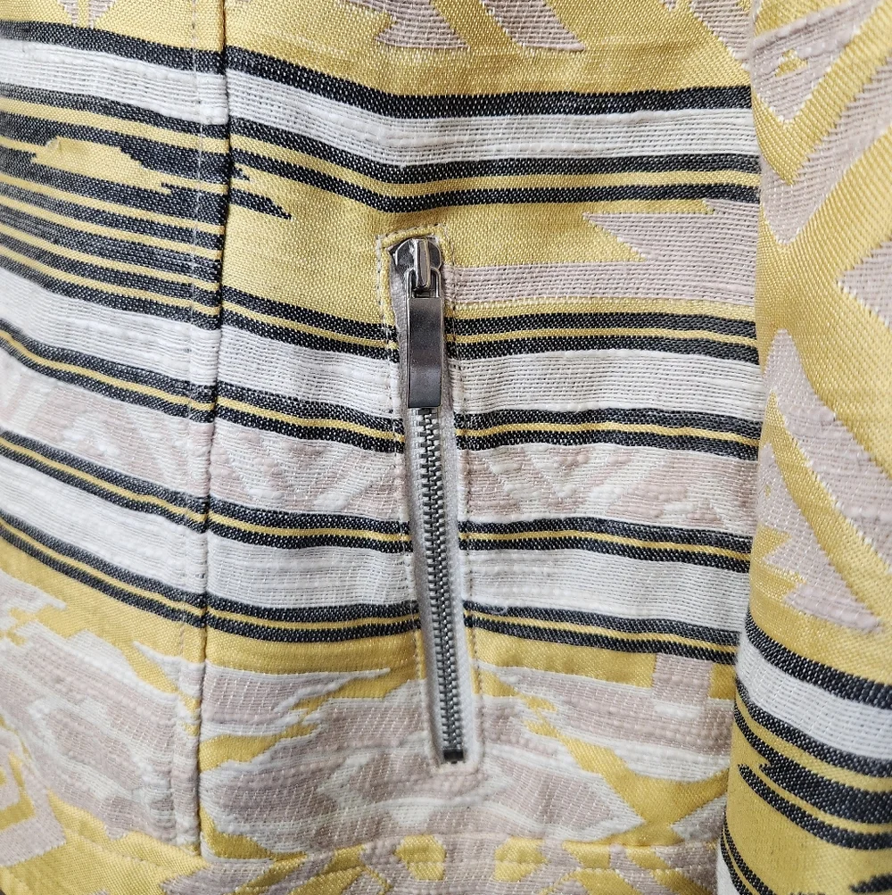 CHICO'S Aztec Southwest Jacquard Moto Western Yellow Black Striped Jacket Sz. M